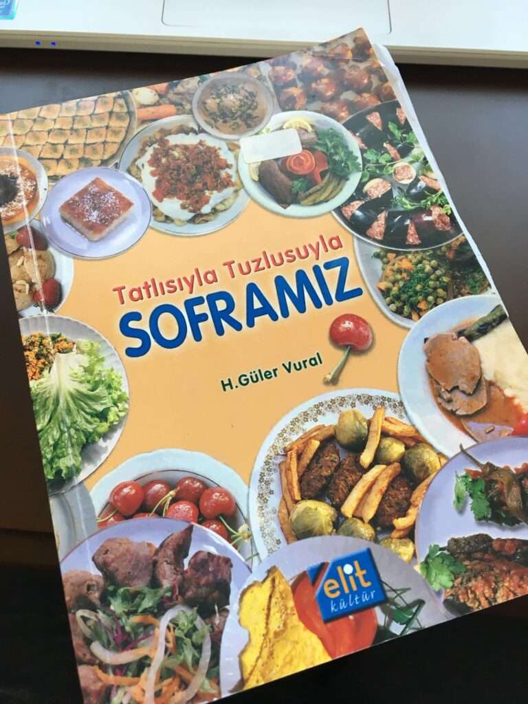 An example of using an interest as motivation for Language Learning for Travel: My first turkish cookbook that I used to learn turkish: Soframiz by H. Guler Vural. The cover is yellow with a variety of turkish dishes around the outside, like revani, patlicanli kebap, kisir, karniyarik and baklava.